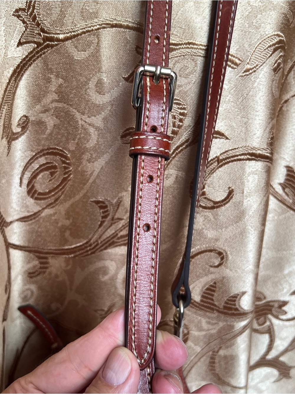 Dooney & Bourke Tan Pebble Leather Satchel crossbody with Brown Trim long strap - Picture 12 of 16